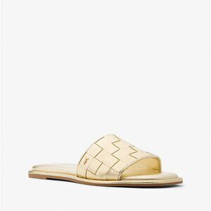 Michael Kors Hayworth Woven Metallic Leather Slide Sandal - size 9 Gold